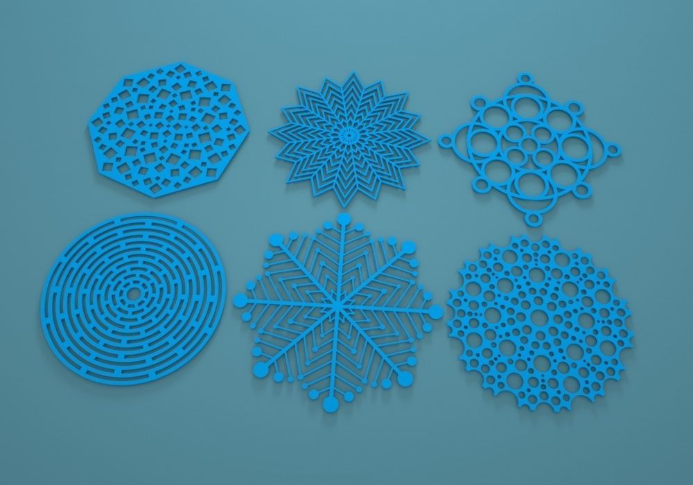 Geometric Snowflakes 3D print model_1