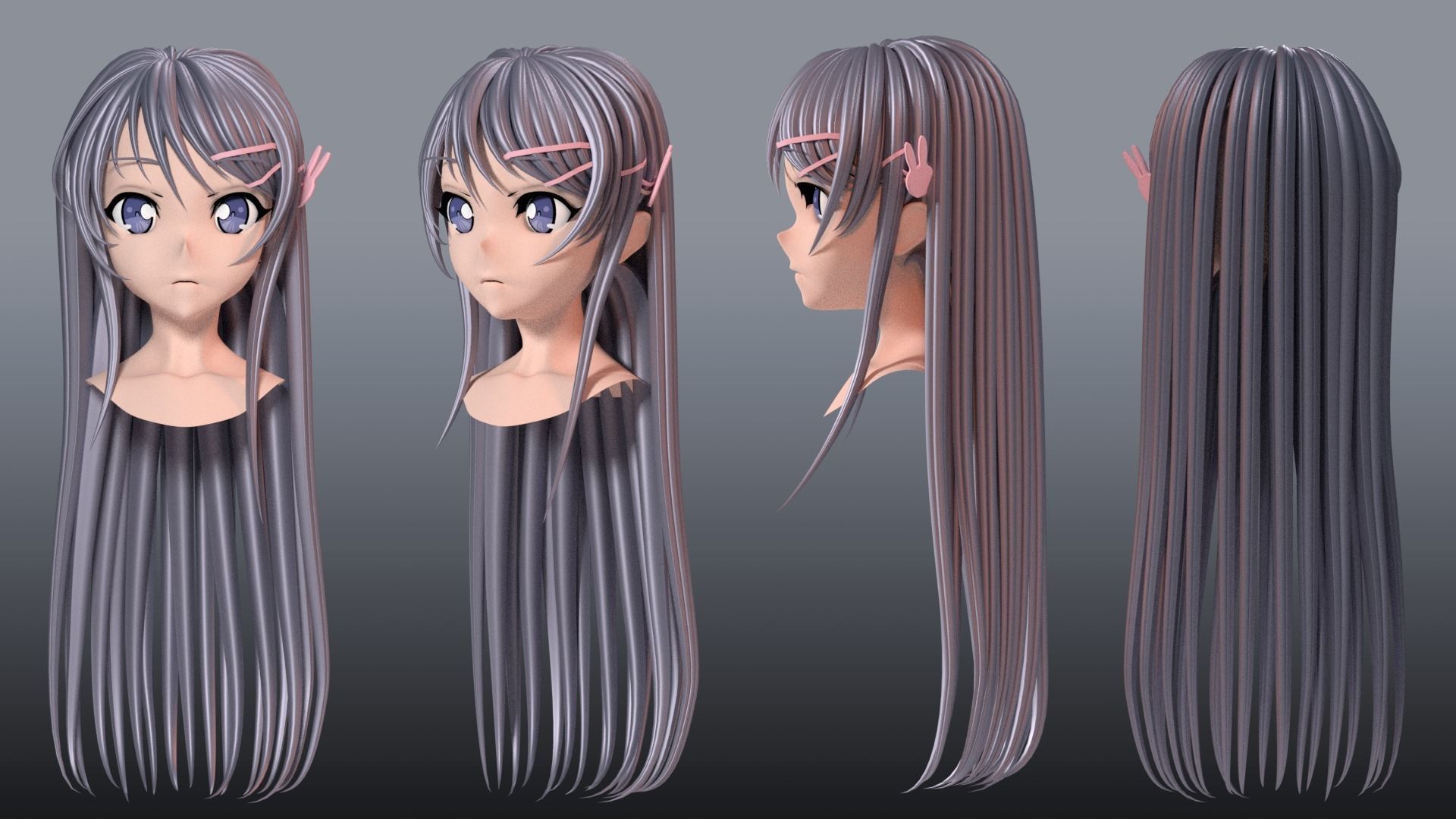 Sakurajima Mai hair style 3D 3D model_1