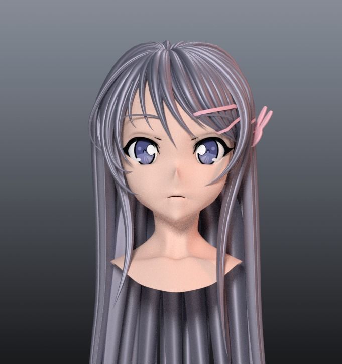 Sakurajima Mai hair style 3D 3D model_2
