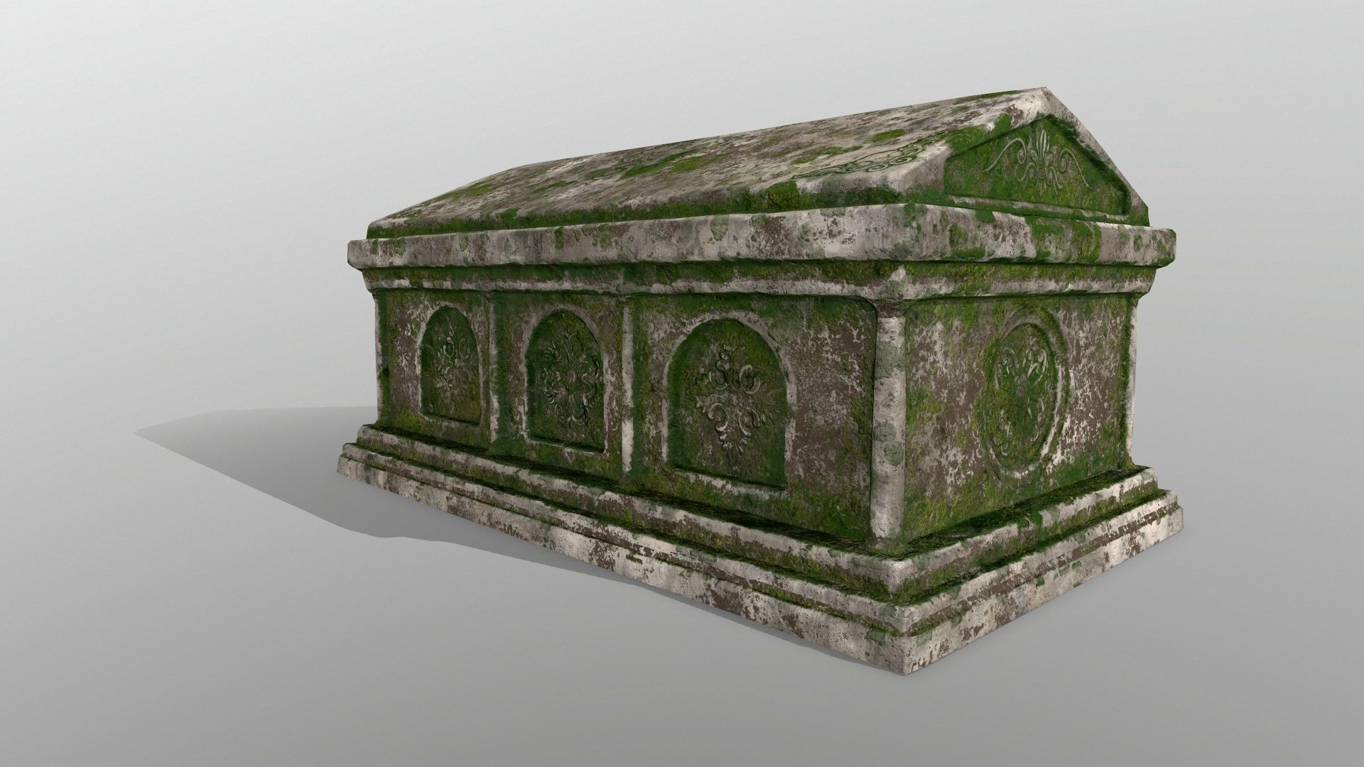 tomb 1 stone casket with moss Low-poly 3D model_4
