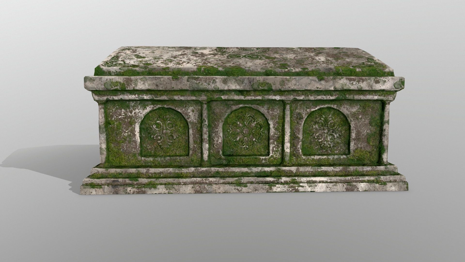 tomb 1 stone casket with moss Low-poly 3D model_7