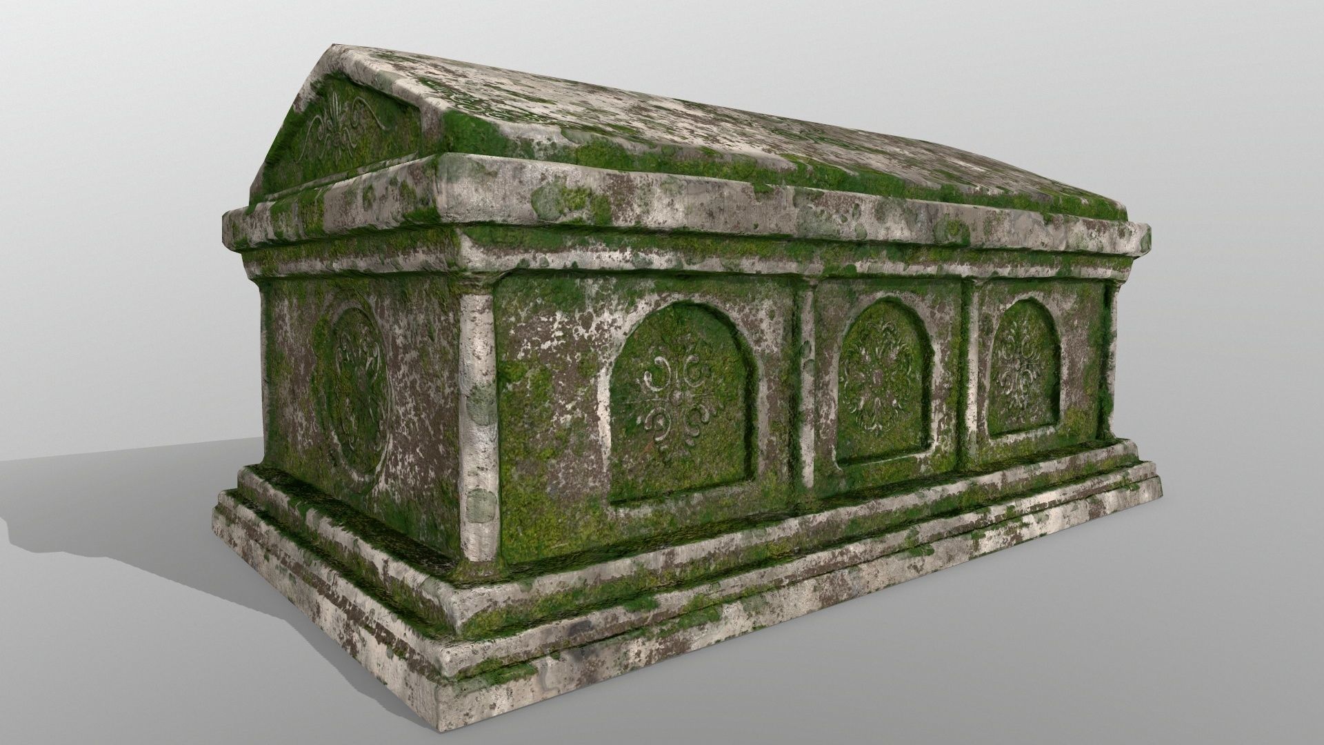 tomb 1 stone casket with moss Low-poly 3D model_9