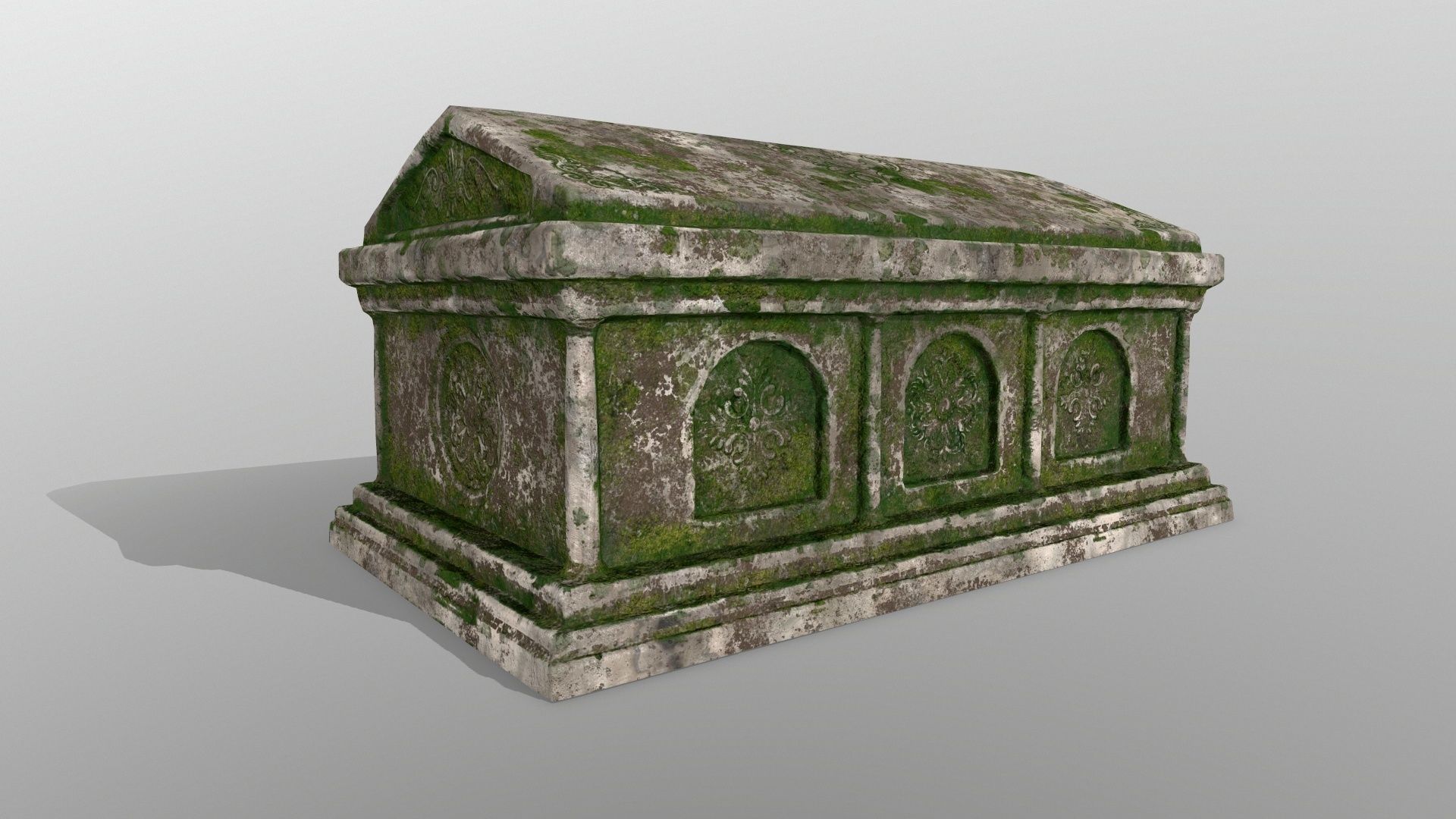tomb 1 stone casket with moss Low-poly 3D model_2