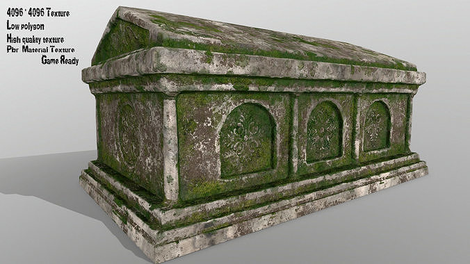 tomb 1 stone casket with moss Low-poly 3D model