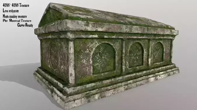 tomb 1 stone casket with moss Low-poly 3D model