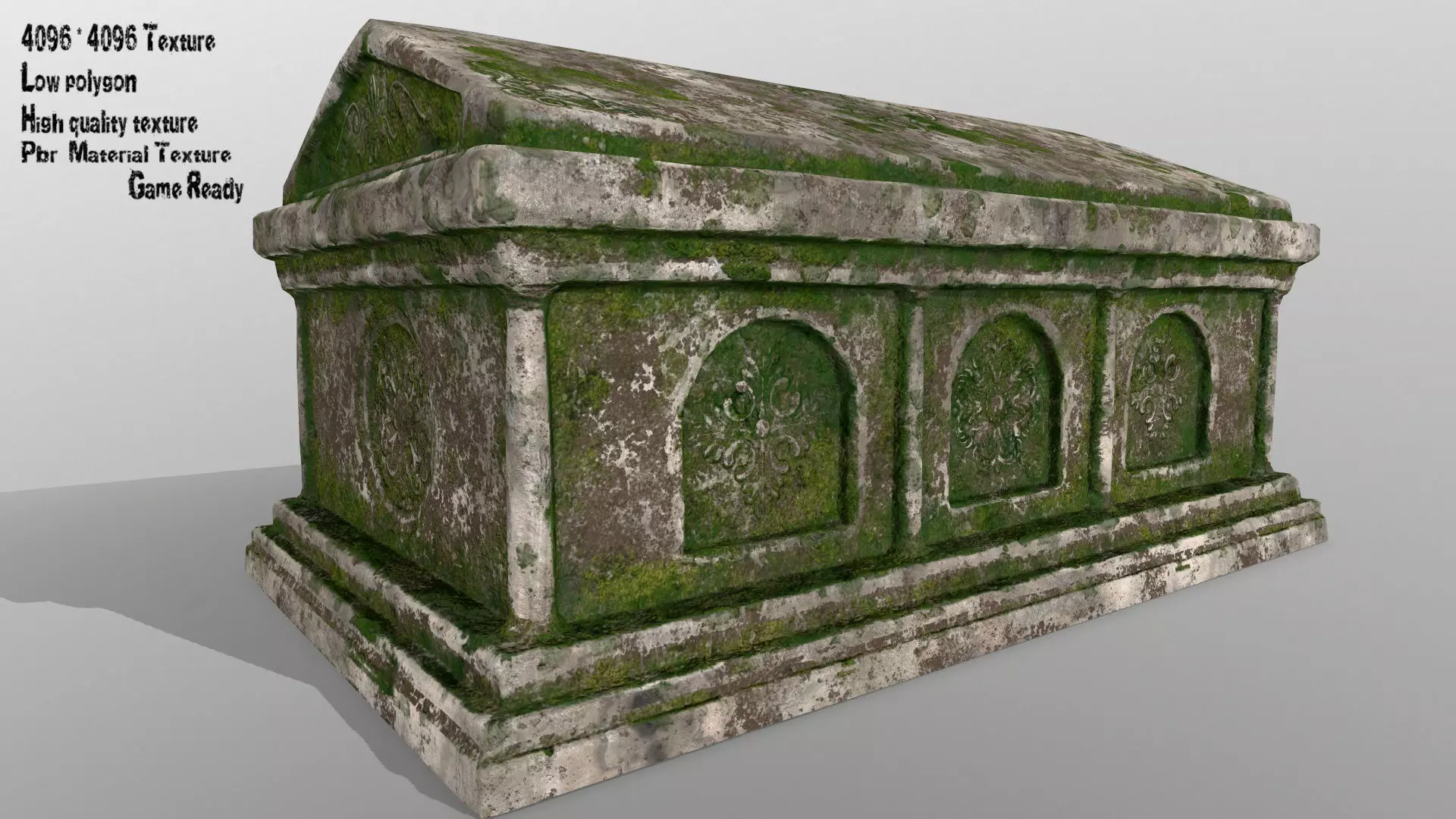 tomb 1 stone casket with moss Low-poly 3D model_0