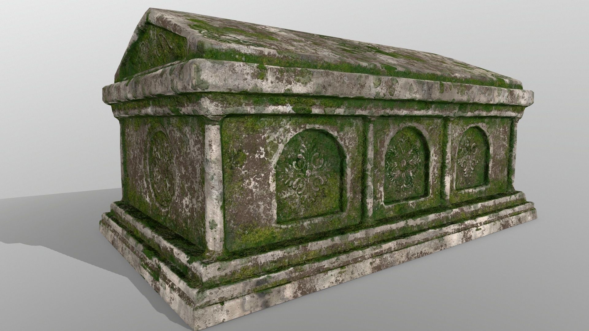 tomb 1 stone casket with moss Low-poly 3D model_1