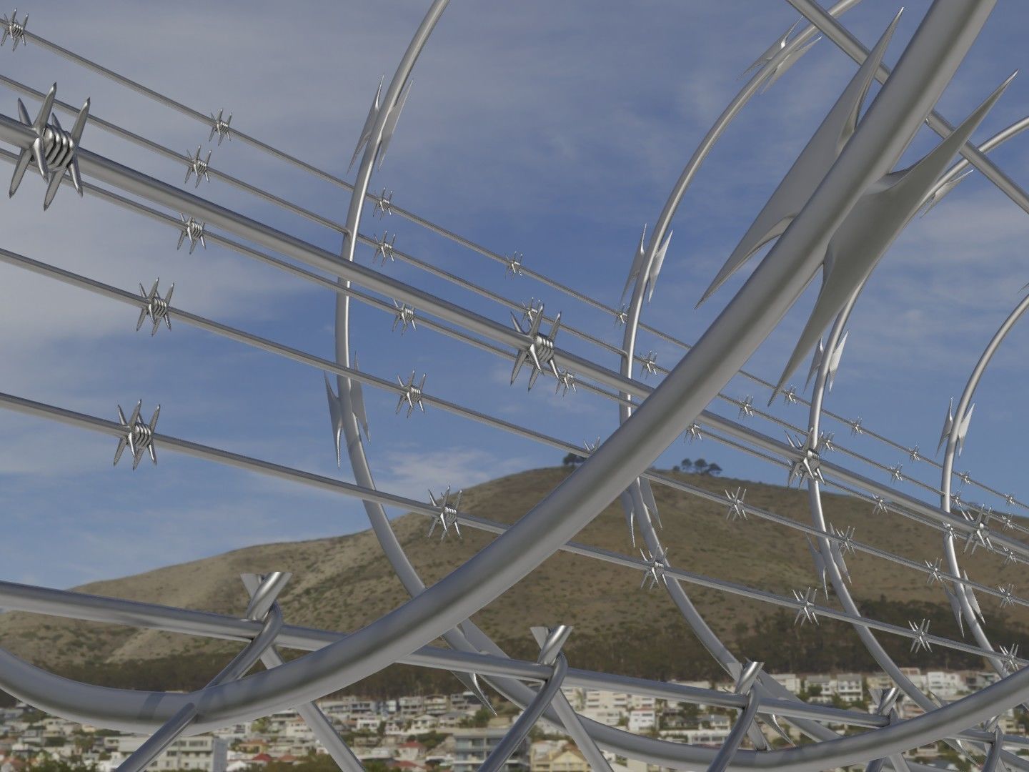 Barbed Wire Fence Low-poly 3D model_5