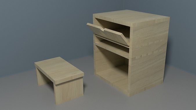 Nightstand with Bed Table Low-poly 3D model