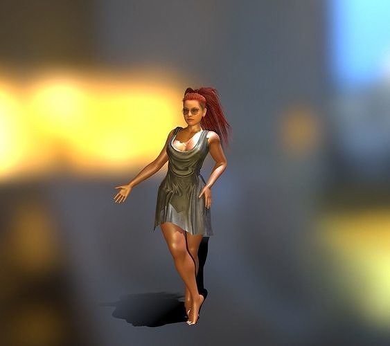 realistic Girl woman in silver dress Low-poly 3D model