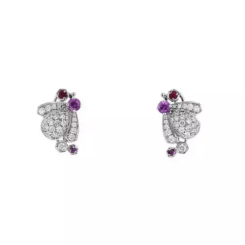 honeycomb pair of gold and sapphire earrings 3D print model