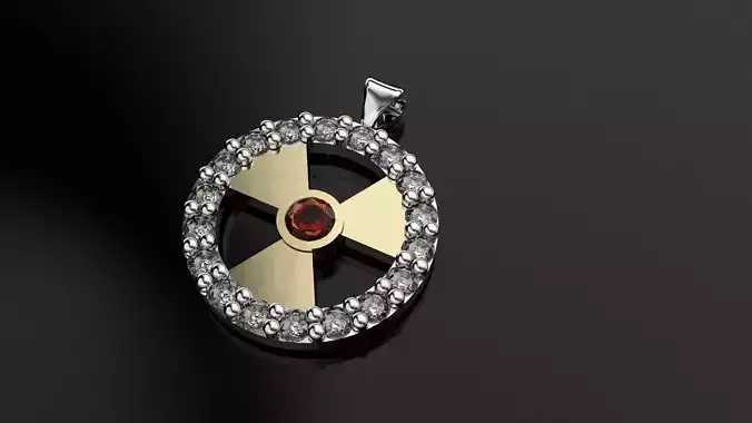 Radioactive atomic pendant with diamonds and rubies 3D print model
