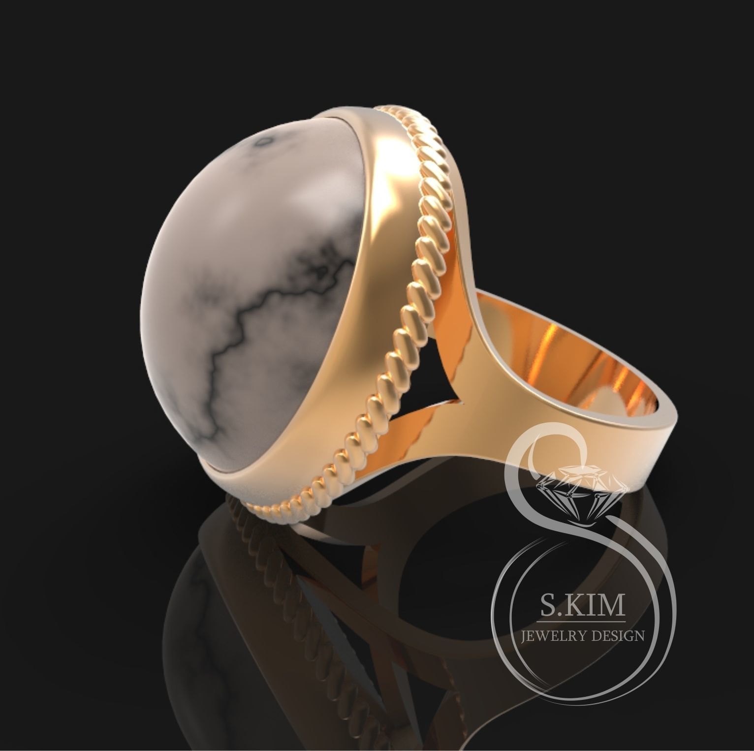 rings with round and oval  cabochon 3D print model_2
