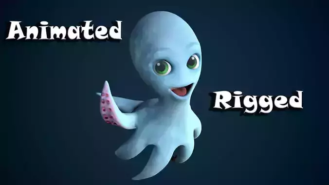 cartoon squid Low-poly 3D model