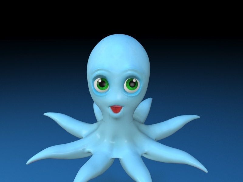 cartoon squid Low-poly 3D model_2