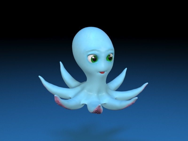 cartoon squid Low-poly 3D model_4