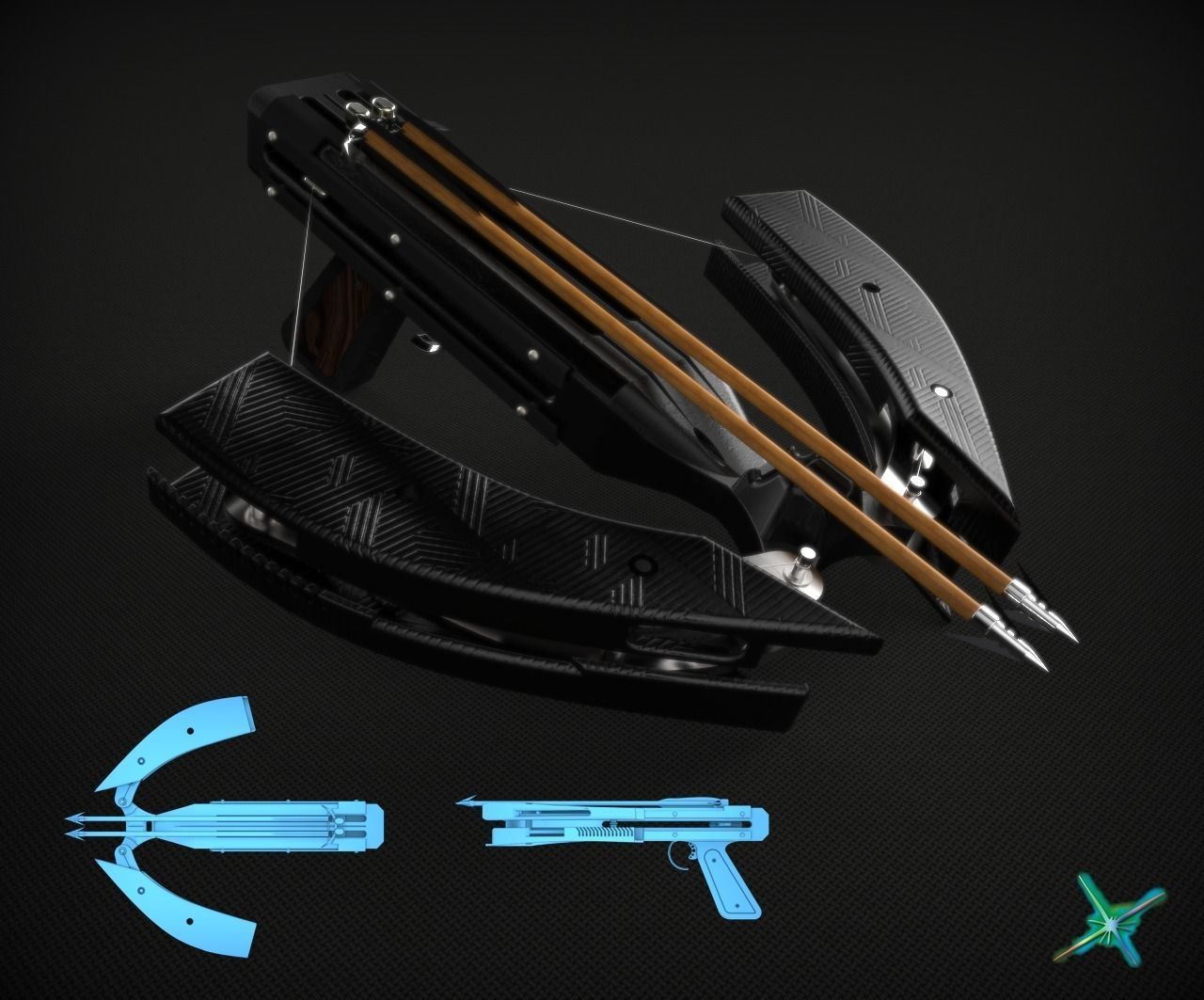 Hand held cross bow 3D model_0