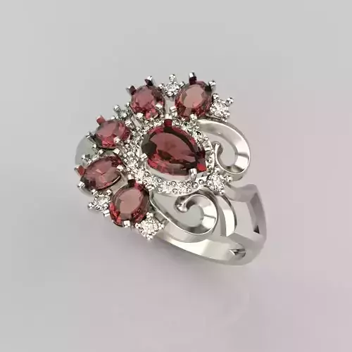 Women  ring with rubies and diamonds 3dm stl vintage 3D print model