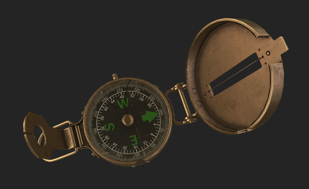 Low Poly Old Metal Compass Low-poly 3D model_1