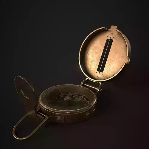 Low Poly Old Metal Compass Low-poly 3D model