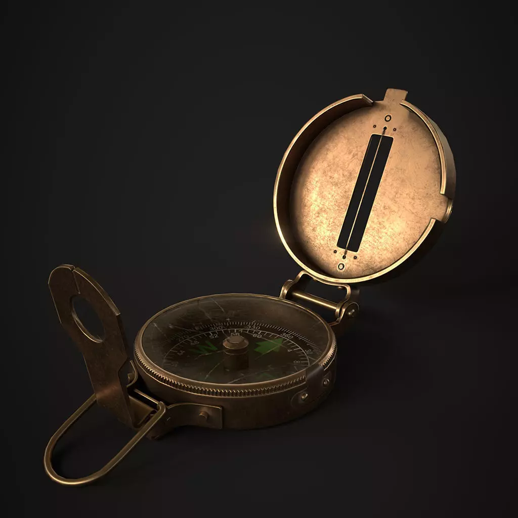 Low Poly Old Metal Compass Low-poly 3D model_0