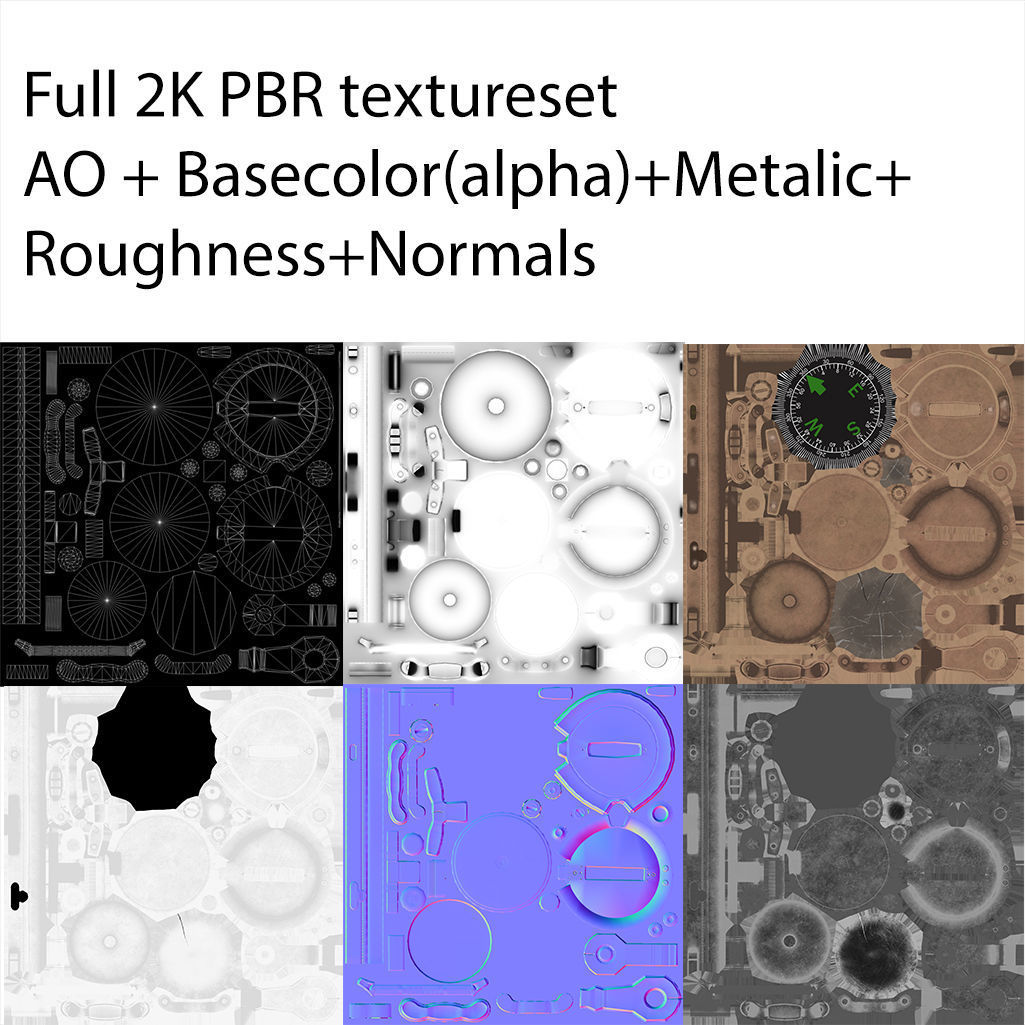 Low Poly Old Metal Compass Low-poly 3D model_4