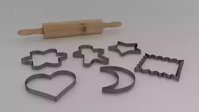 Rolling Pin and Cookie Cutter Baking Set Low-poly 3D model