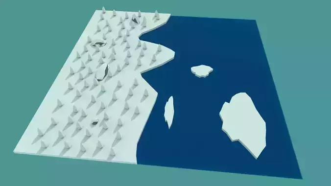 Low-Poly Forest in Winter with a lake and icebergs Low-poly 3D model