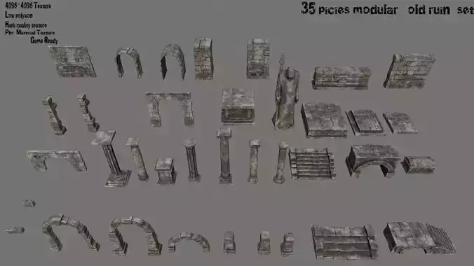 old ruin set  Low-poly 3D model