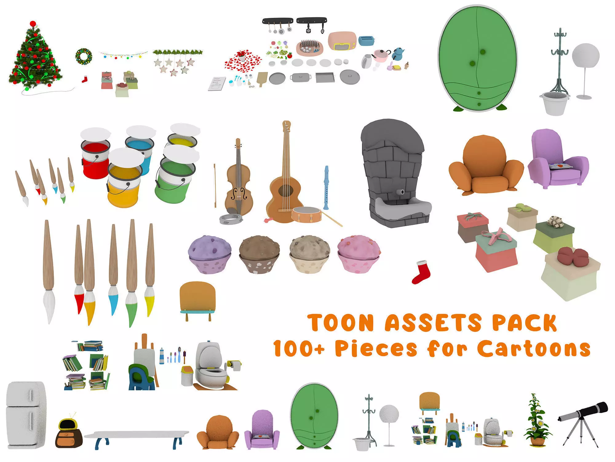 Cartoon Assets Pack Low-poly 3D model_0