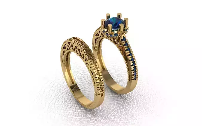 karabulut gold and sapphire engagement ring set