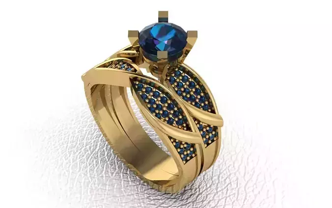 karabulut sapphire engagement ring set gold 3D model