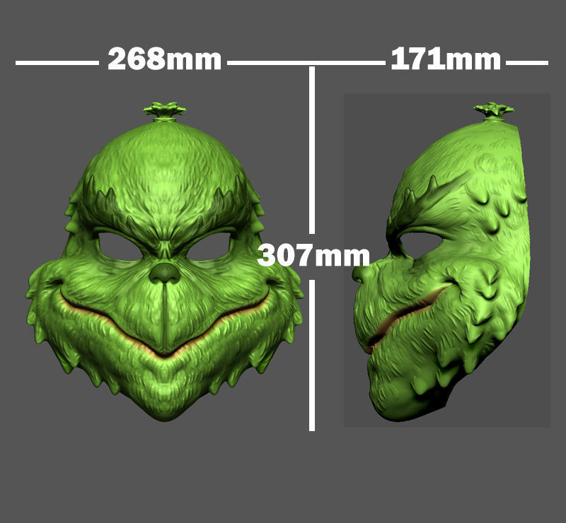 The Grinch Mask Christmas Costume Halloween Cosplay STL File 3D print model_7