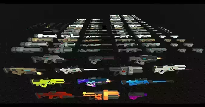 Modular Low Poly Guns and Weapons