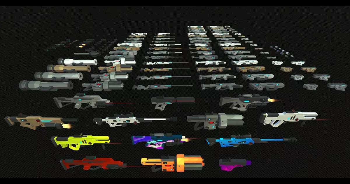 Modular Low Poly Guns and Weapons Low-poly 3D model