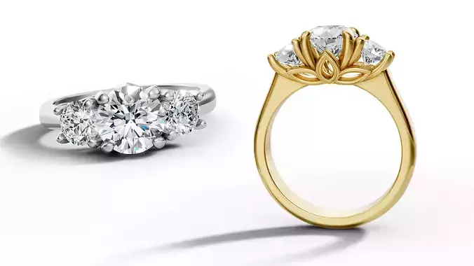 Three Stone Lotus ring  Printable 3d model N10322