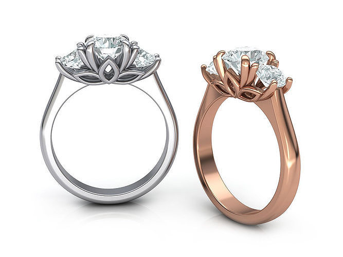 Three Stone Lotus ring  Printable 3d model N10322 3D print model