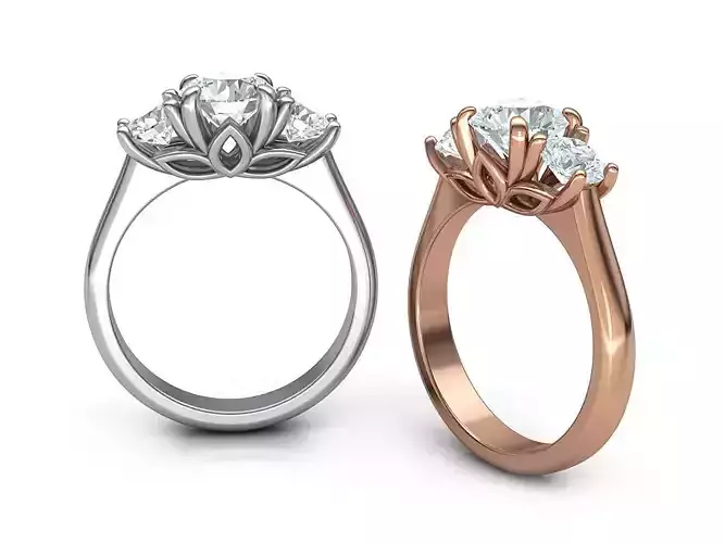 Three Stone Lotus ring  Printable 3d model N10322 3D print model