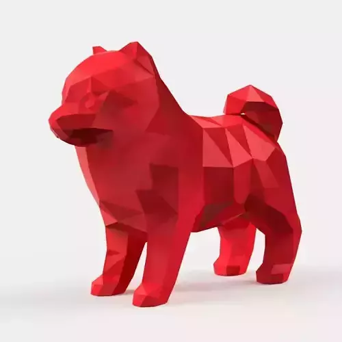 Spitz Low Poly polygonal sculpture of dog 3D print model