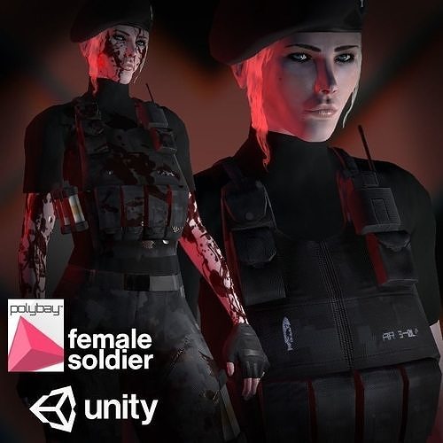 Female Soldier Low-poly 3D model