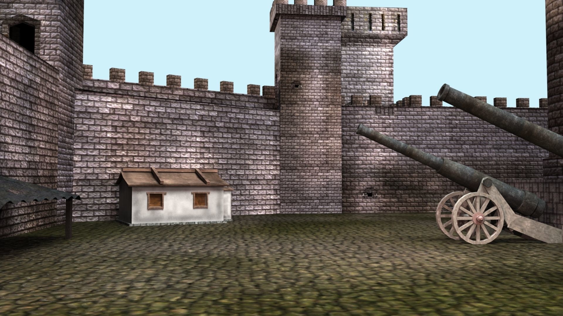 Castle cannons in courtyard of medieval 3D model_27
