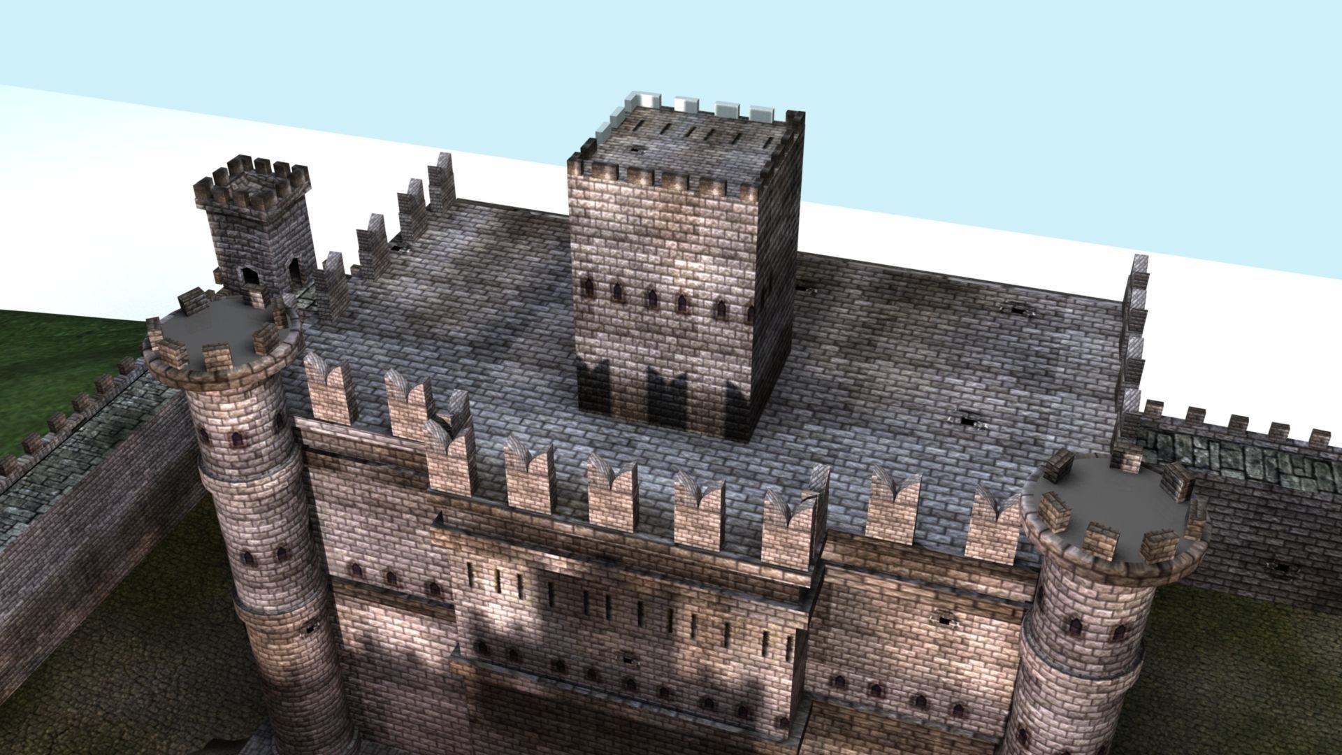 Castle cannons in courtyard of medieval 3D model_2