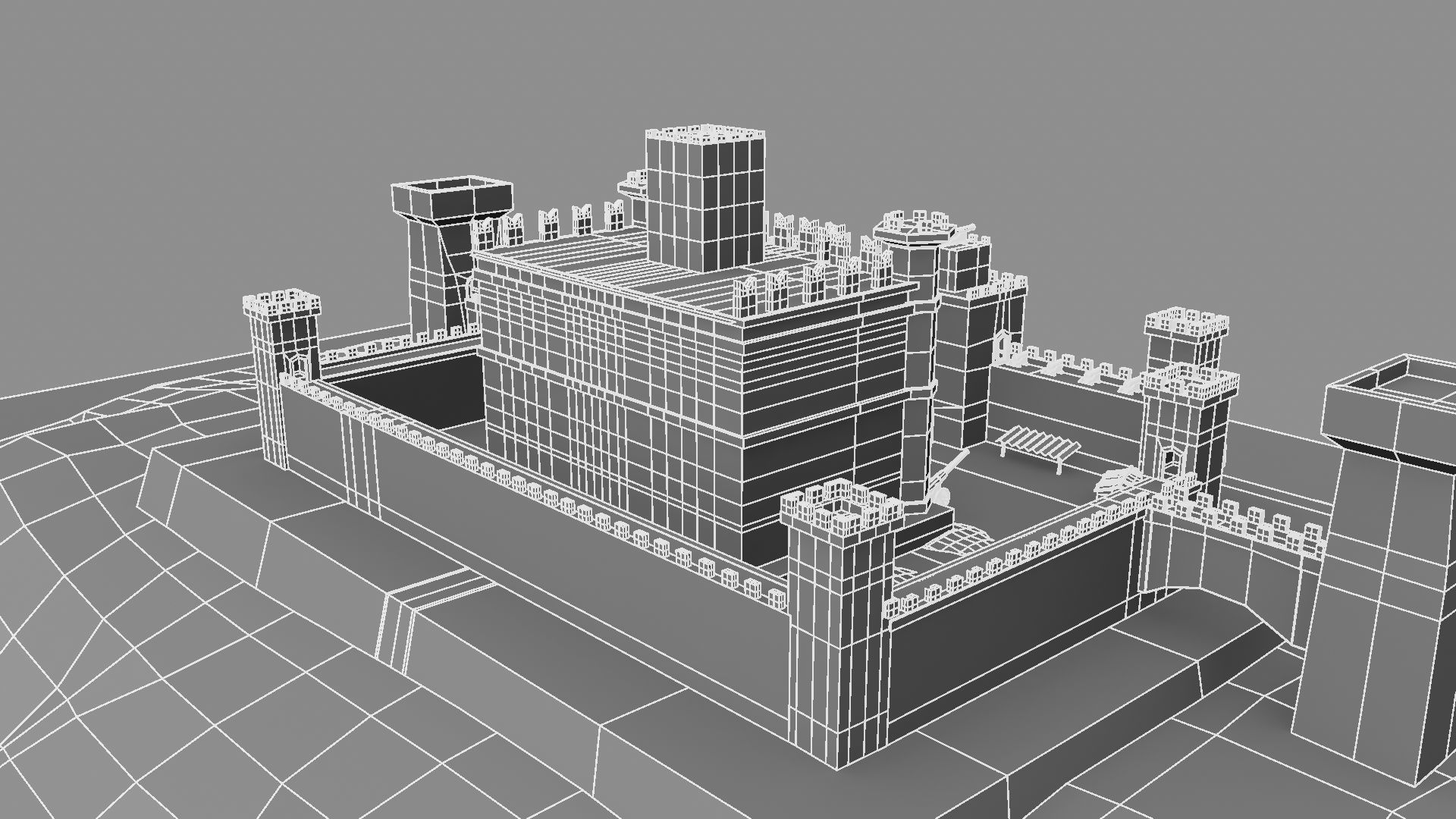 Castle cannons in courtyard of medieval 3D model_17