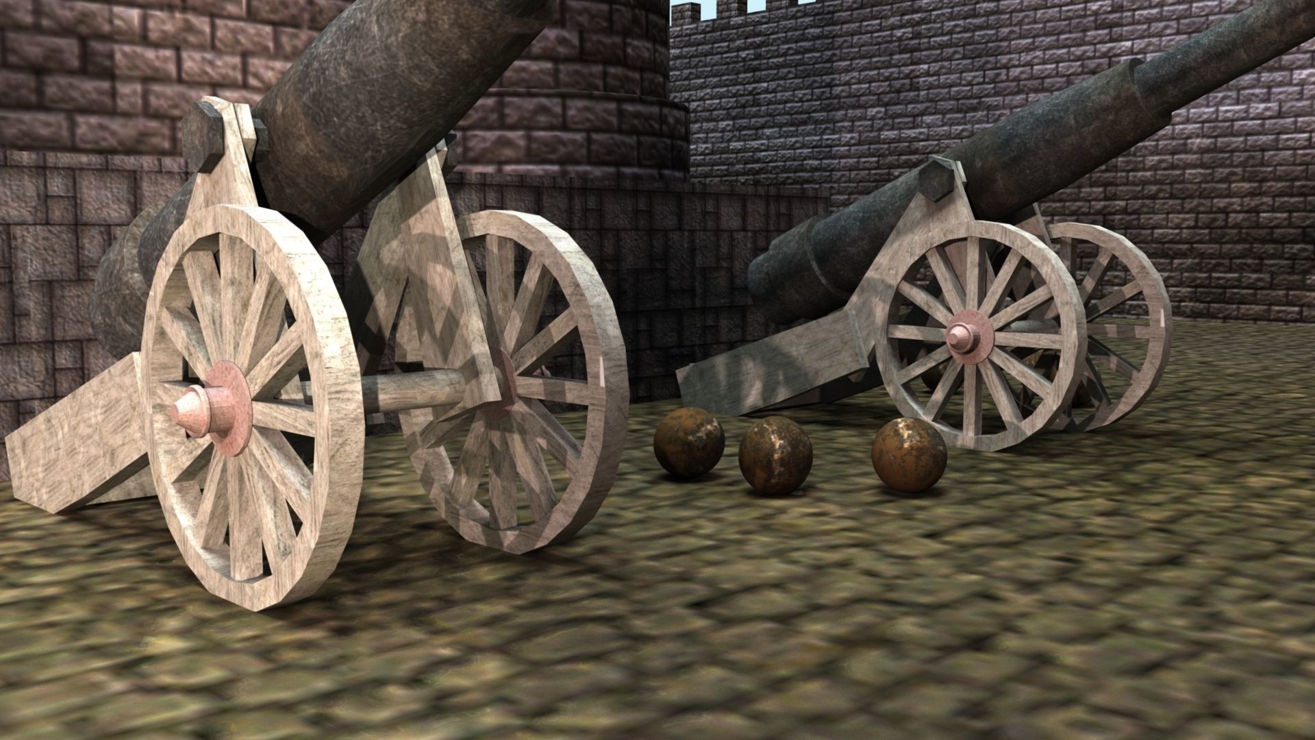 Castle cannons in courtyard of medieval 3D model_31