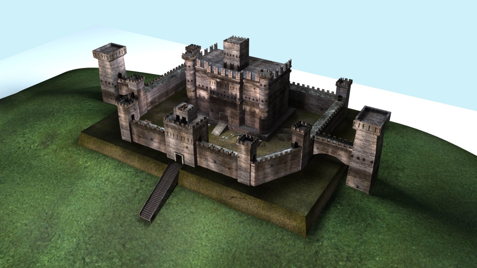 Castle cannons in courtyard of medieval 3D model_29