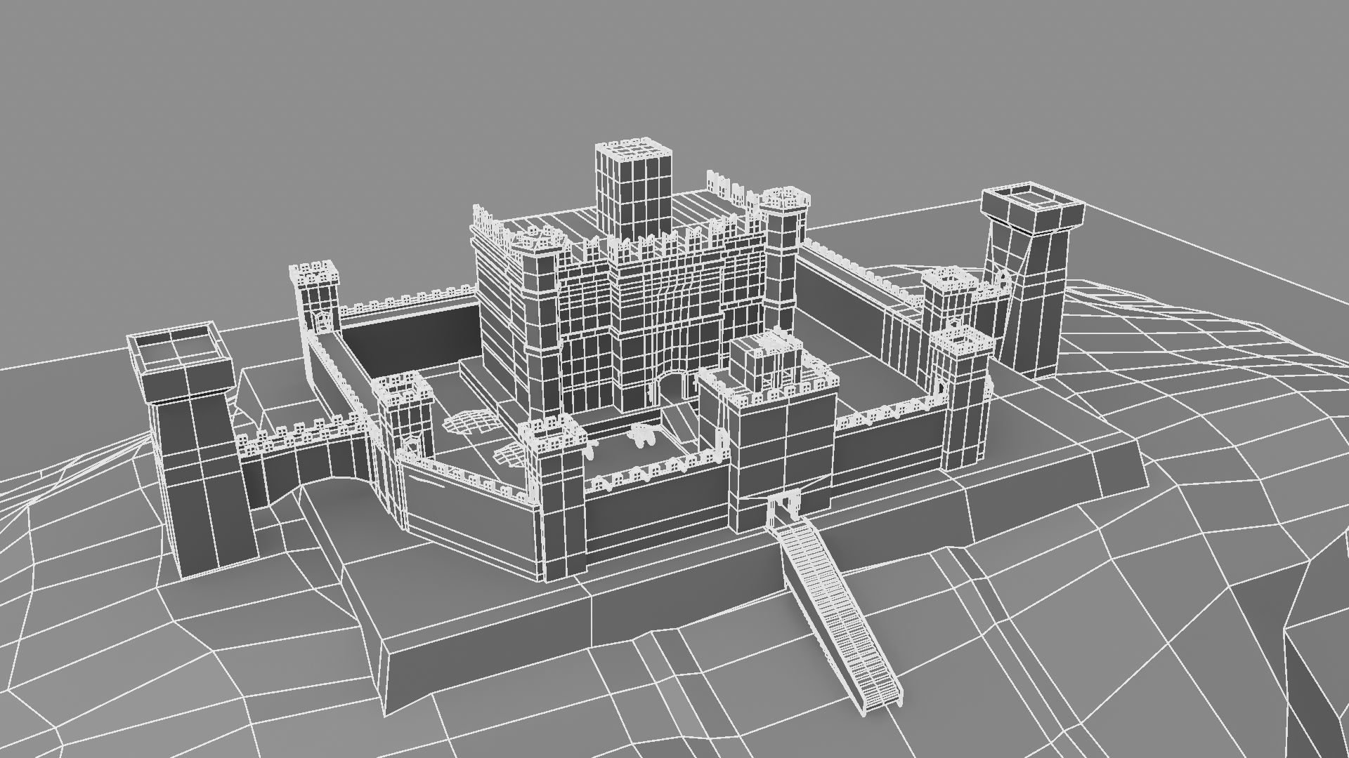 Castle cannons in courtyard of medieval 3D model_14