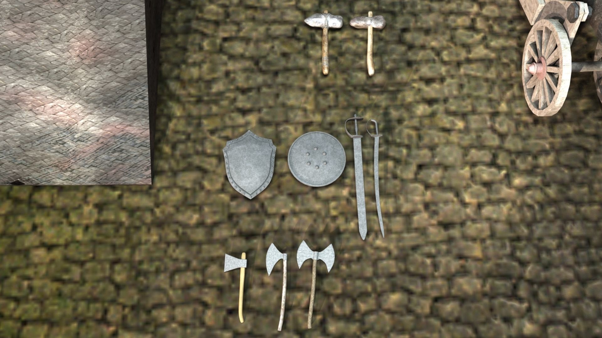 Castle cannons in courtyard of medieval 3D model_30