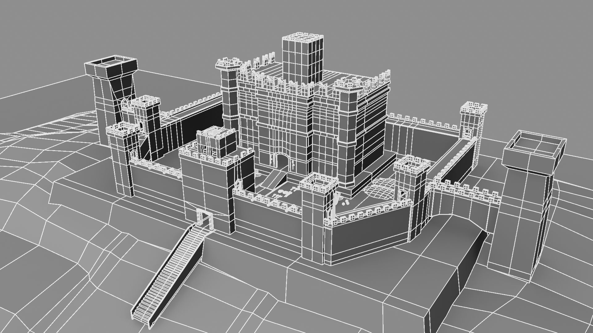 Castle cannons in courtyard of medieval 3D model_15