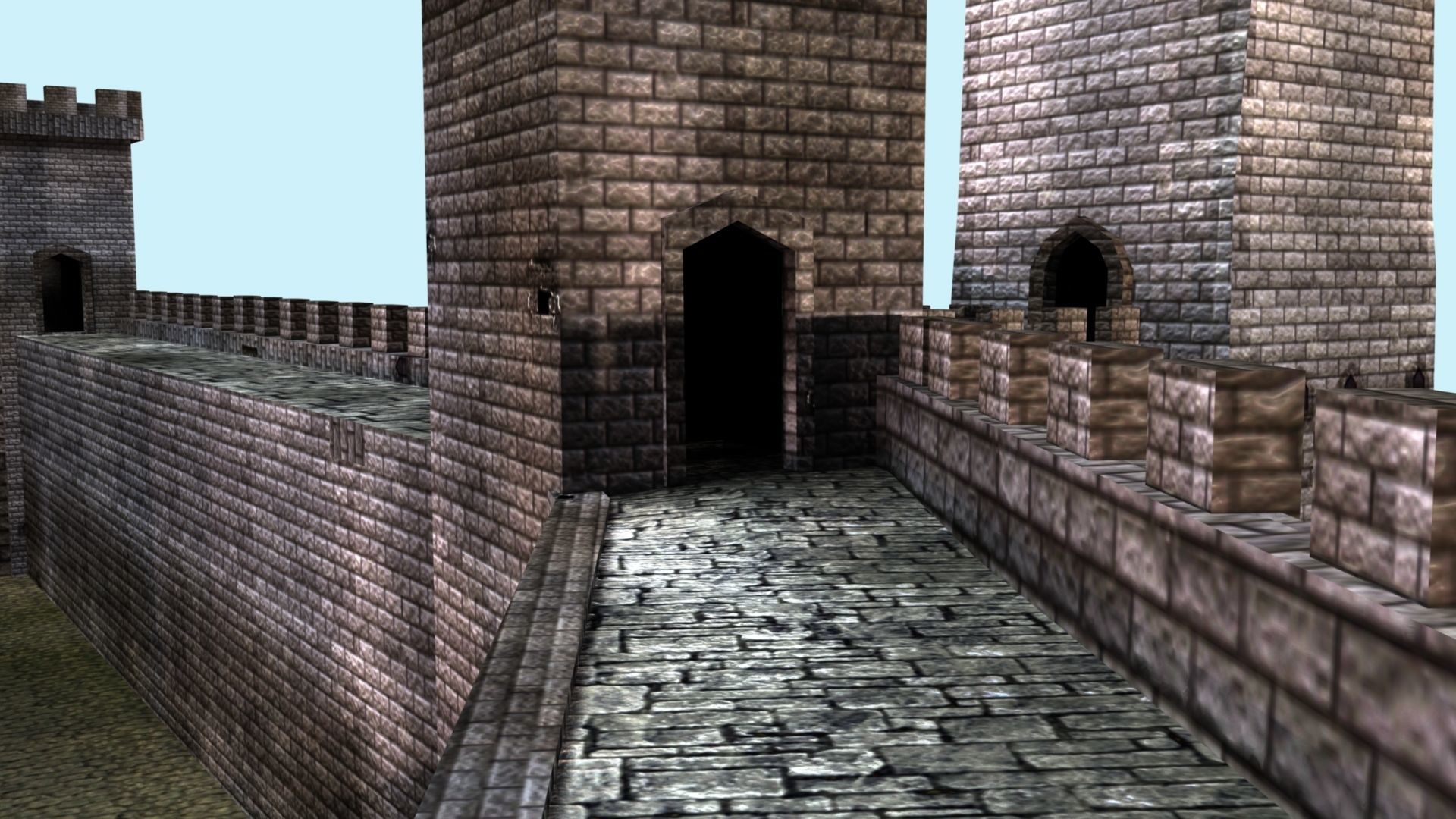Castle cannons in courtyard of medieval 3D model_8