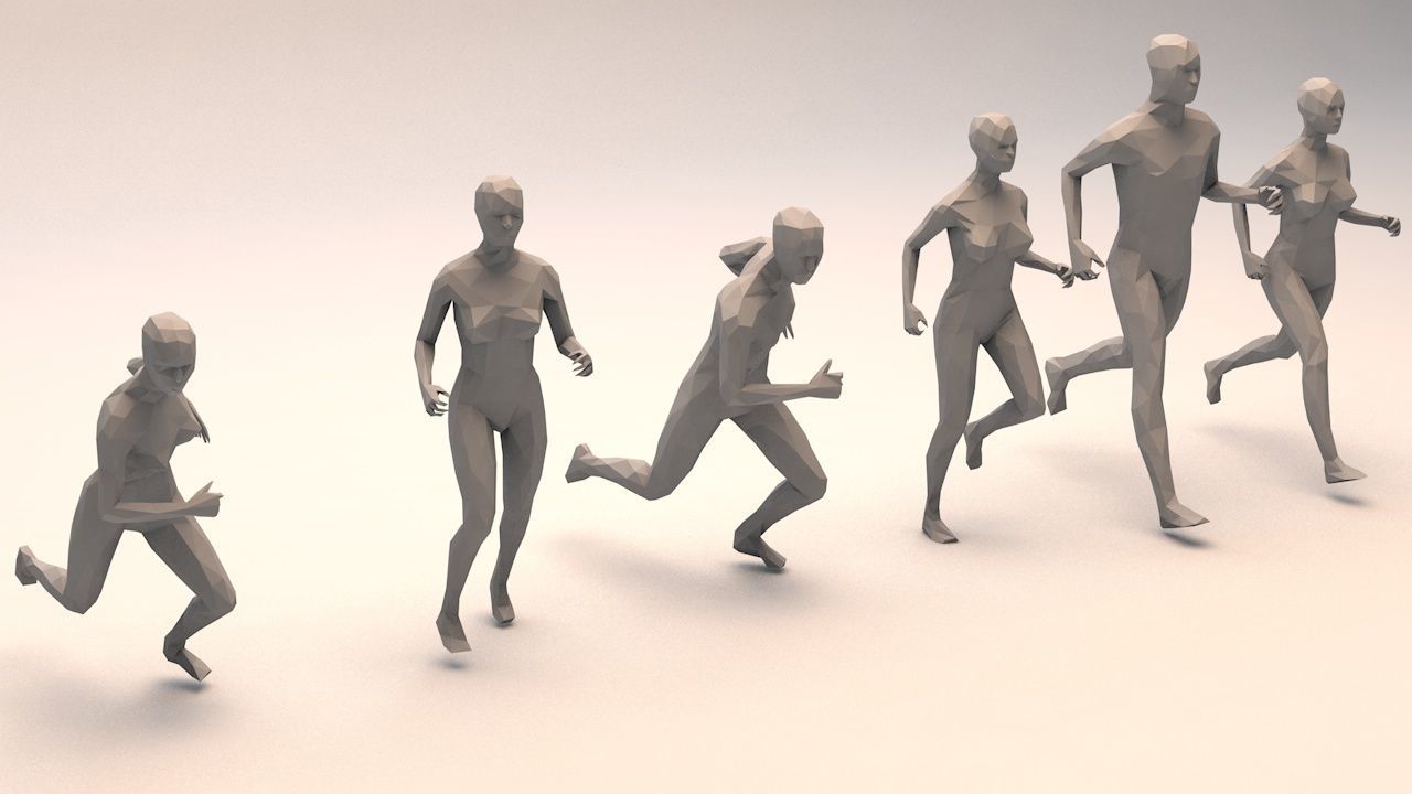 6 Running People Minimalist Low-poly 3D model_5